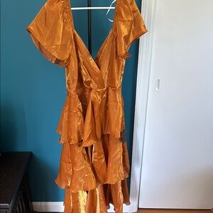 Lulu's Orange Ruffled Wrap Sundress